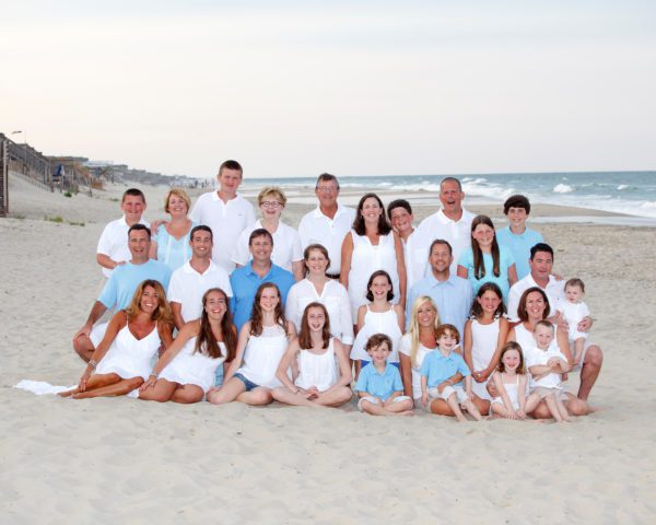 large group family beach portraits in Carova NC