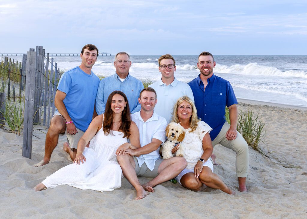 Relaxed family portrait session with Corolla family photographer on beach
