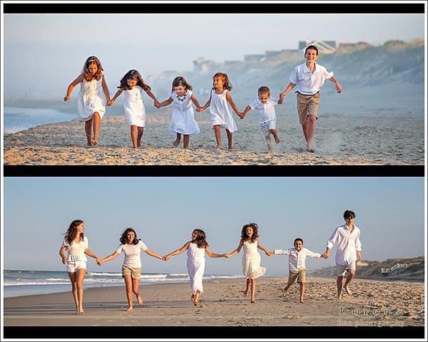 Multi generational family portrait on Corolla beach at sunset Outer Banks
