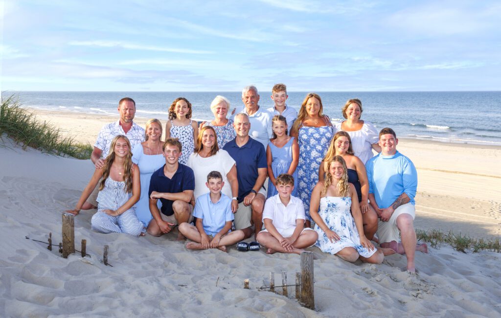 Three generation family portrait on Corolla beach in the Outer Banks NC